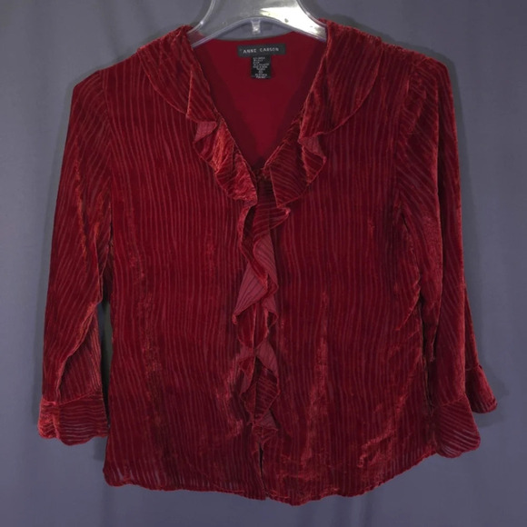 Anne Carson Velvet Burnout  Ruffle Blouse Size Med VTG WhimsiGoth 90s Y2K - Picture 1 of 7